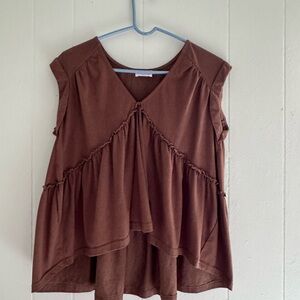 Pink Lily Brown Ruffle Tiered V-Neck Tank